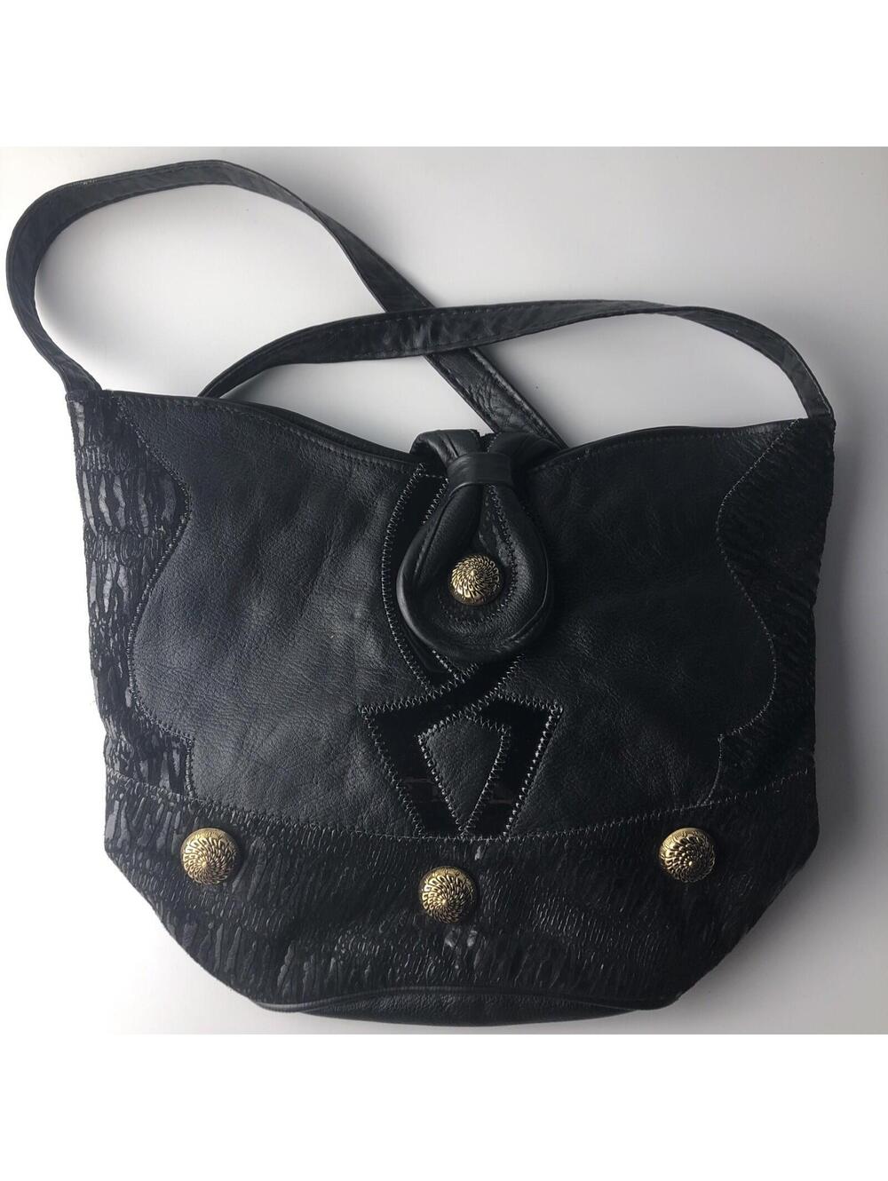 Vittorio Perini Shoulderbag Genuine Leather Usa Vintage handbag purse black gold